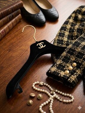 CHANEL Black Velvet Hanger with Gold CC Vintage